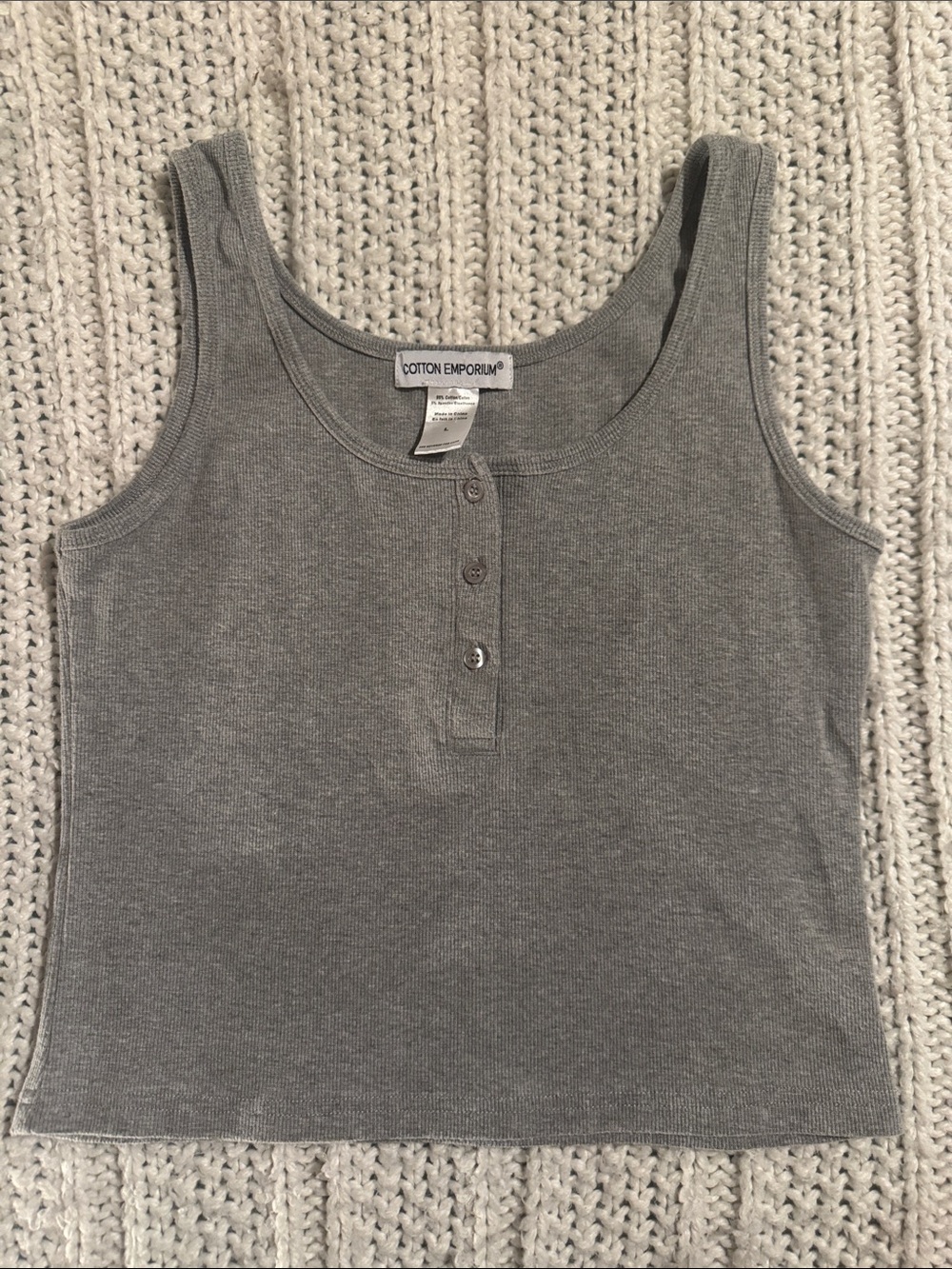 Cotton Emporium Light Grey Ribbed Henley Tank